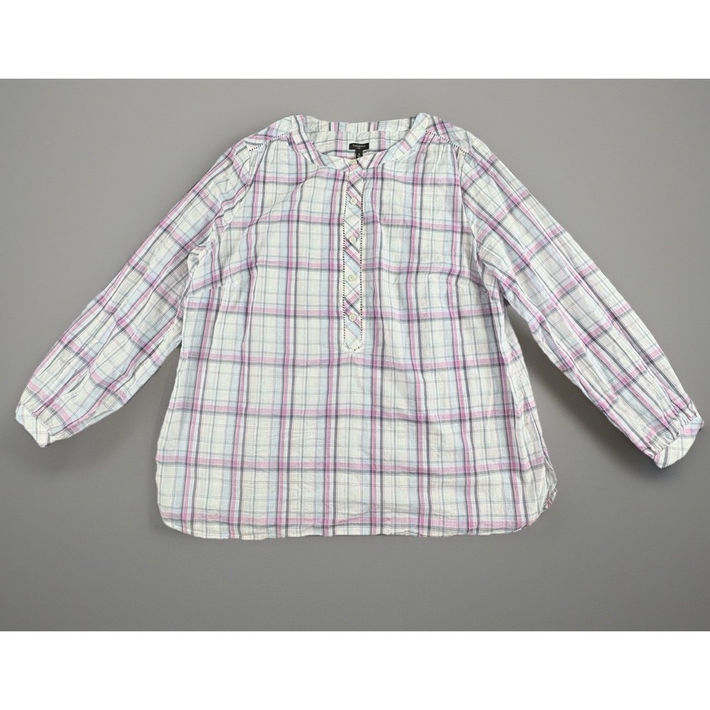 Talbots Plus Peasant Blouse Women 1X Plaid Pink Blue Boho Cottagecore Fairy Work